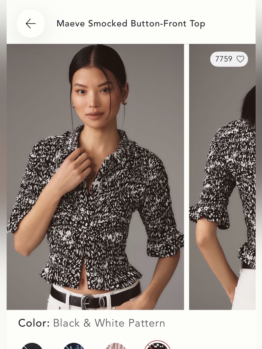 Maeve Black & White Abstract Printed Button-Up Blouse